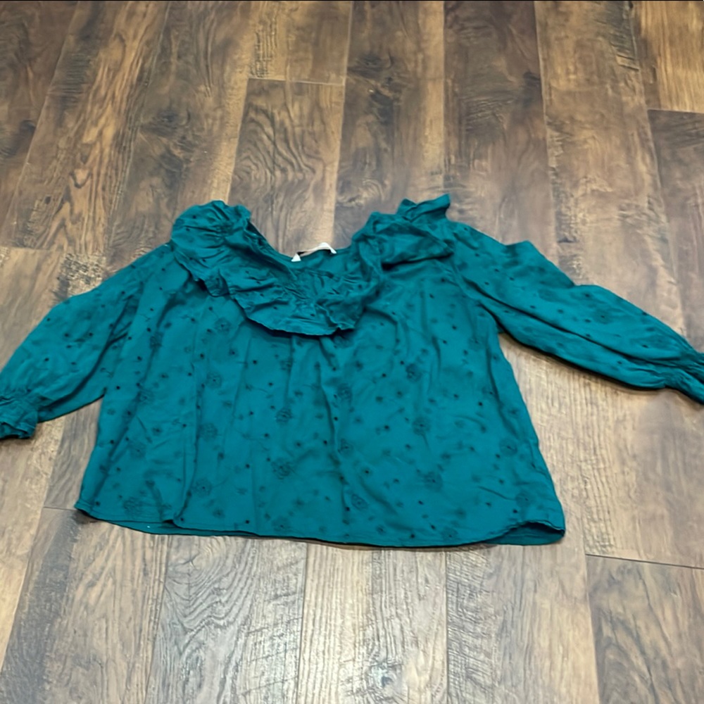 Teal Ruffle Blouse